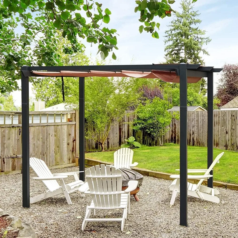 

Выдвижная беседка для улицы размером 10 х 10 футов с устойчивым к атмосферным воздействиям навесом, алюминиевая беседка для патио для барбекю, вечеринки, пляжа