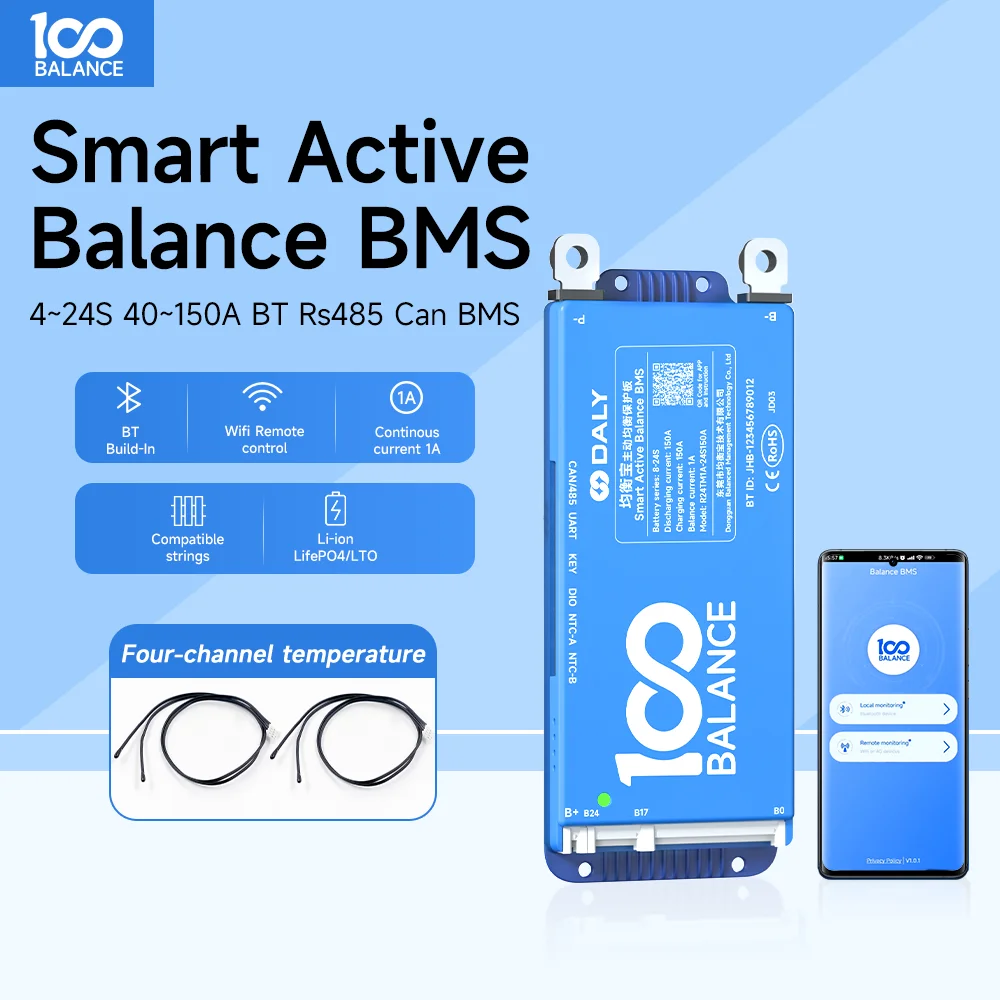 DALY 100BALANCE 40-150A 4-24S Actice Balance bt BMS 40A 60A 80A 100A 150A 8-17S 8-24s 4-8s built-in lifepo4 Lin-ion battery