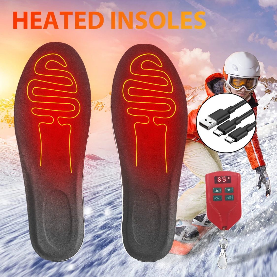 2000mAh Electric Heated Insole Unisex Male and Female with Remote Control Foot Warmer Winter Skiing Hiking Mat Heated Insoles