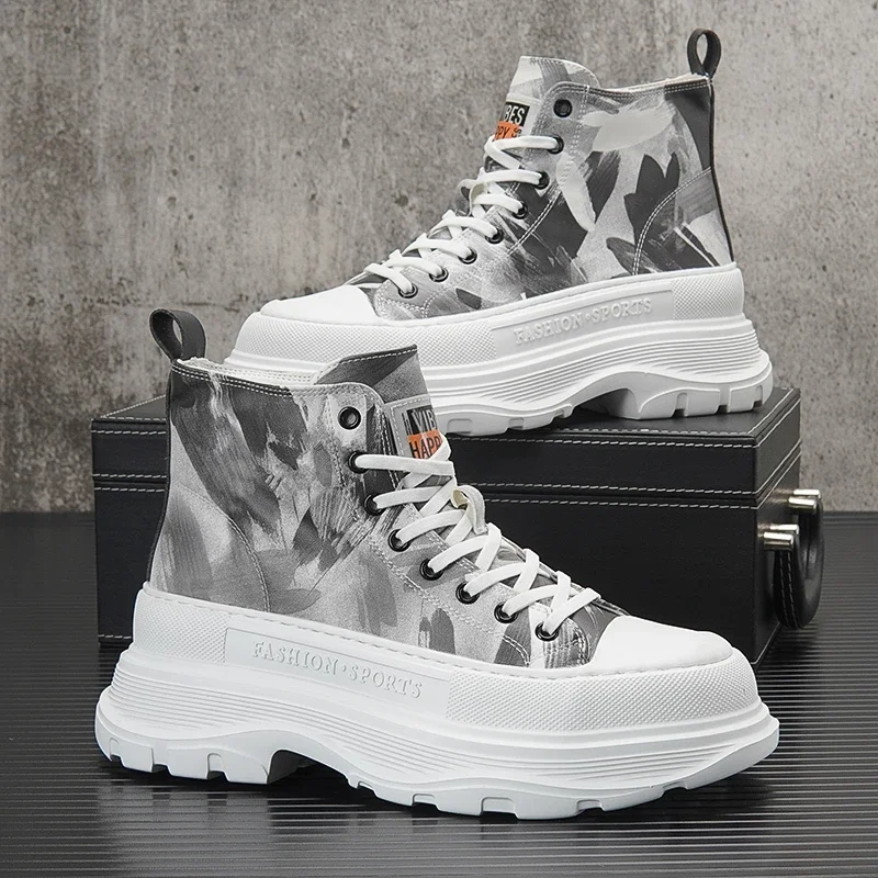 High Quality Men Chunky Sneakers Fashion Lace Up Platform Casual Vulcanize Shoes for Men Street Style Trend Graffiti Sport Shoes