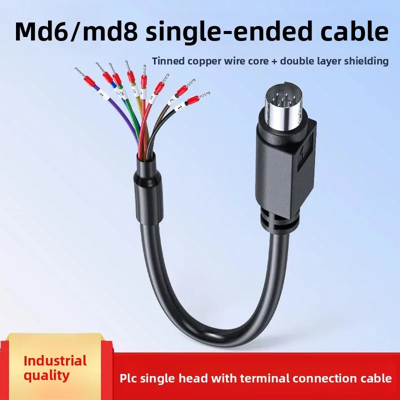 1PCS MD8 8-Pin Round Connector Cable with Number Tubes for PLC Terminal Block MD6 PS/2 6-Pin Data Cable Male to Bare Wire