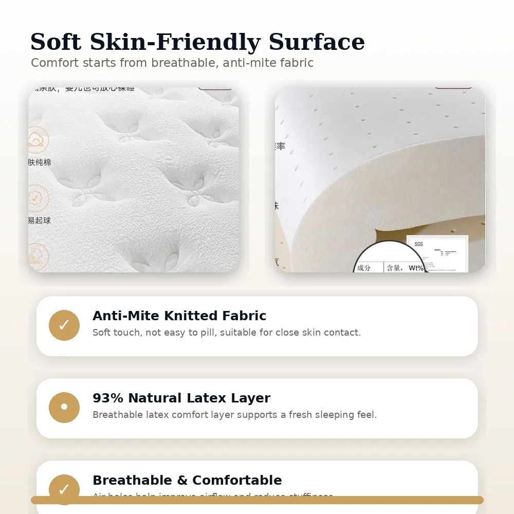 Pocket Spring Mattress 22cm Thick Latex Foam Bed Mat Soft Medium Anti Mite Breathable Hotel Bedroom Bedding