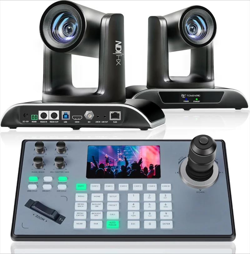 TONGVEO 2Pcs Camera+PTZ Joystick Keyboard Controller 30 Zoom PTZ Streaming Camera USB/HDM1/SDI/LAN Suitable for Live Streaming