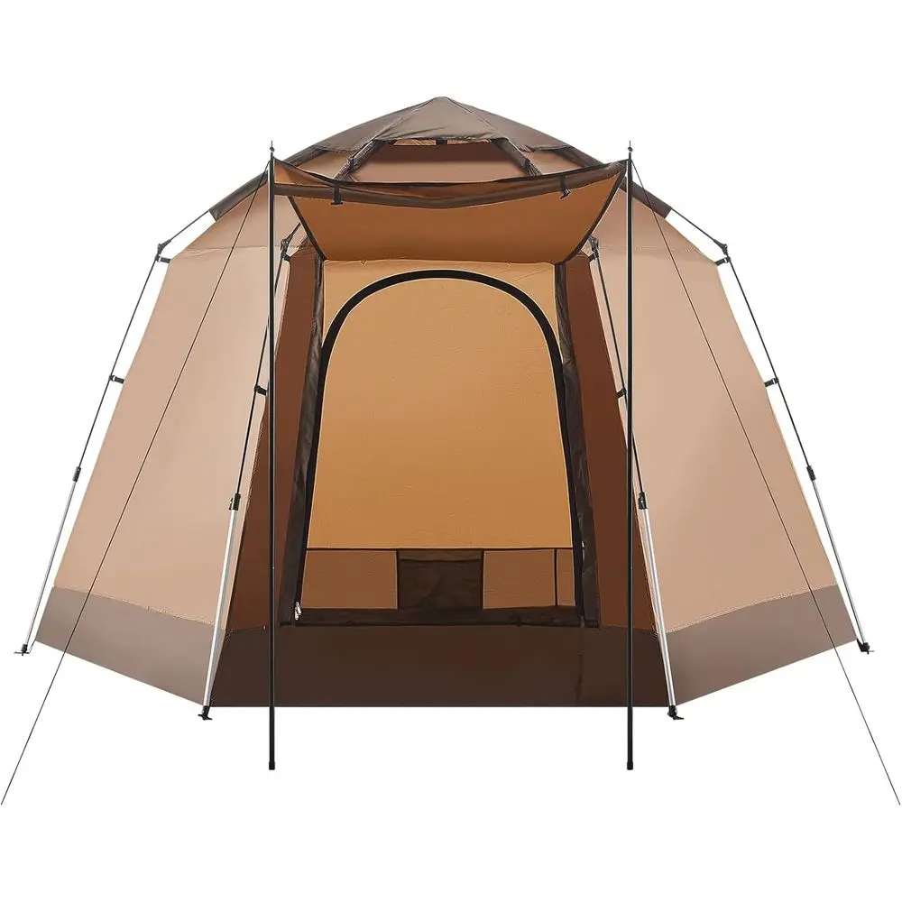 

3-4 Person Portable Large Outdoor Camping Tent with Quick Setup, Suitable for Camping, Festivals, Backyard, Sleepovers (Brown)