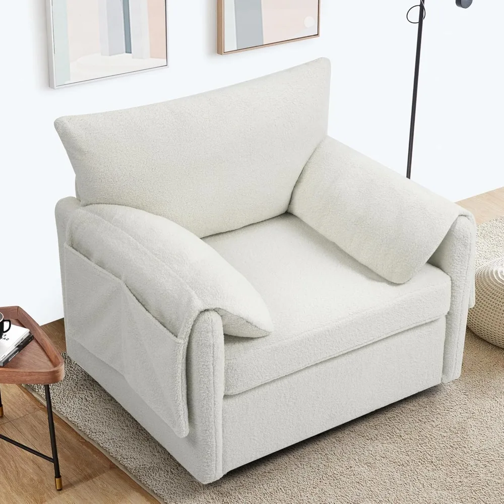 40” Oversized Swivel Accent Chair,Comfy Teddy Armchair for Living Room,Single Sofa Lounge Chair w/ Removable Back&Armrest Pillow