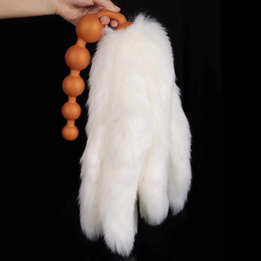 Ahri Cosplay Five Tailed Fox Anal Plug Beads Vaginal Anus Expansion Silicone Butt Plug Tail Anal Plug Adult Erotic Anal Sex Toys