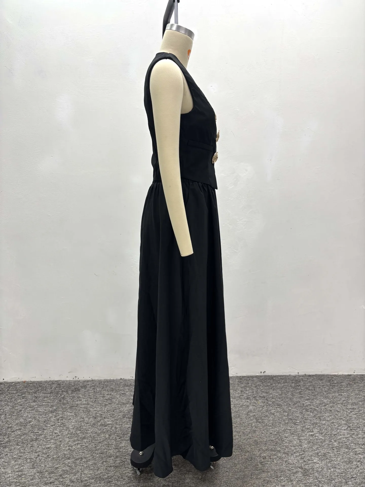 Tweedelige damesjurk set effen roksets mouwloos v-hals vest volledige lengte elastische taille rokken recht casual 2025, zomer