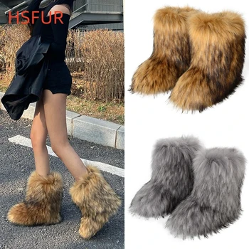 Winter Women's Faux Fur Boots Fluffy Plush Warm Snow Boots Luxury Girls Furry Fashion…