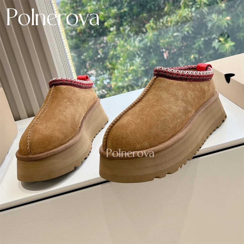 Brown Furry Slippers Warm Snow Boot Slippers Designer Style Classic Winter Slippers for Women Platform Sewing Slip-On Shoes Sale