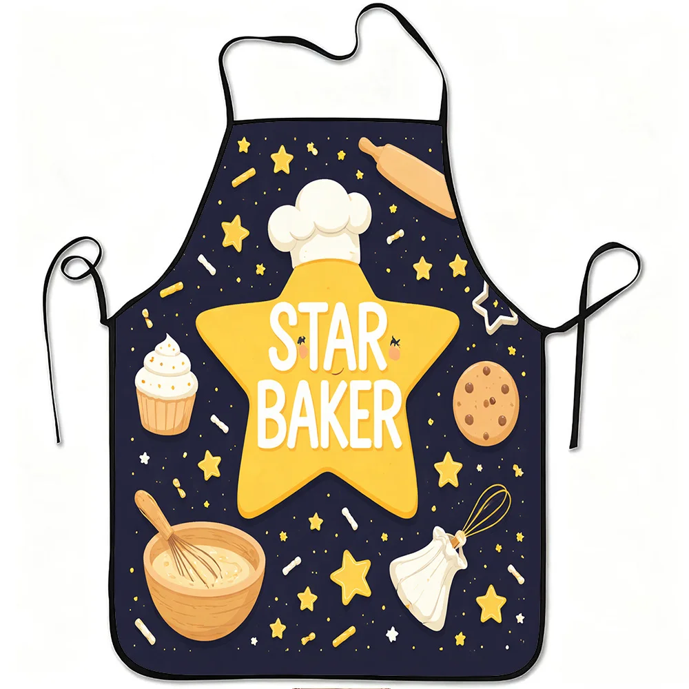 1pc Star Baker Humorous Design Apron, Durable And Easy To Maintain, Polyester Material, Suitable For Cooking