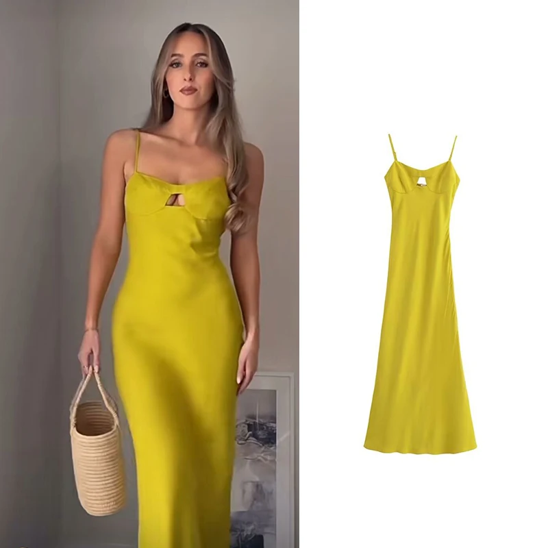 TRAF Dresses Women's Summer 2024 New Chic Tube Top Sling Elegant Women's Holiday Dress Street Fashion Youth Long Dress