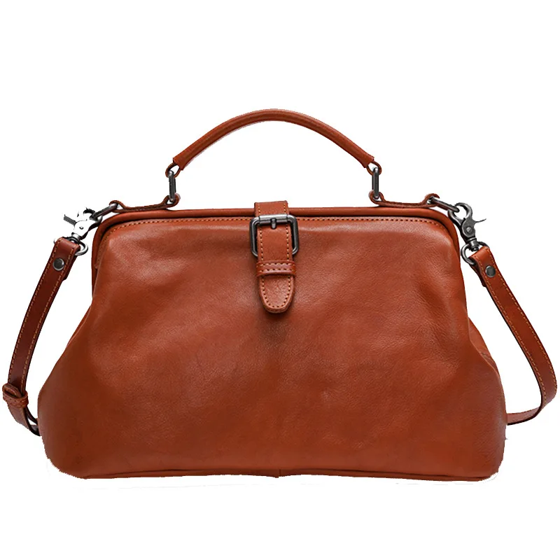 Genuine Leather Doctor Bag Women High Quality Soft Cowhide Large Capacity Shoulder Bag Original Brands Vintage Crossbody Bags