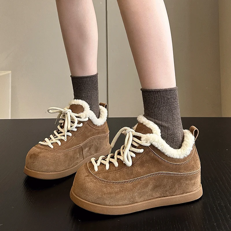 

Fur Women's Sport Cotton Shoes Flats Suede Designer Casual Snow Boots 2025 New Warm Short Plush Sneakers Brand Fad Mujer Zapatos