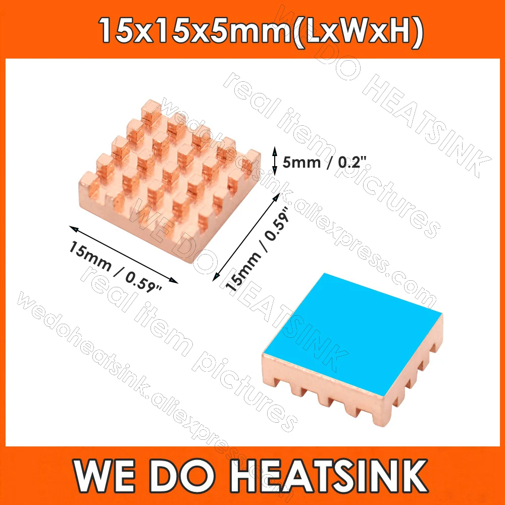 15x15x5mm Copper Square Heat Sink with pre Thermal Self Adhesive Heatsink for Banana Pi 5 VGA RAM Cooling Heatsinks Cooler