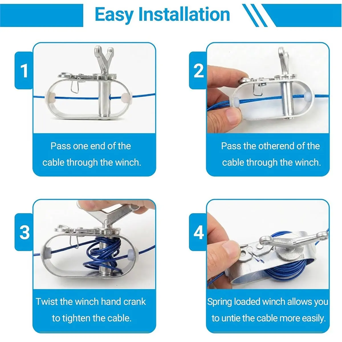 Pool Cover Cable & Winch Kit 100FT Coated Steel Wire with Heavy Duty Winch for Above Ground Swimming Pool