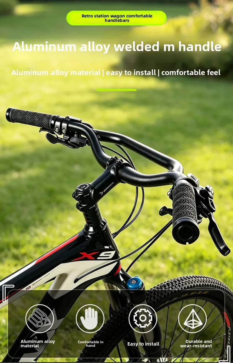 Mountainbike M-Lenker 31,8 mm Aluminiumlegierung Schwalbenlenker 640 mm geschweißter Verlängerungsrahmen horizontaler Lenker Zubehör Lenker – Detail 1