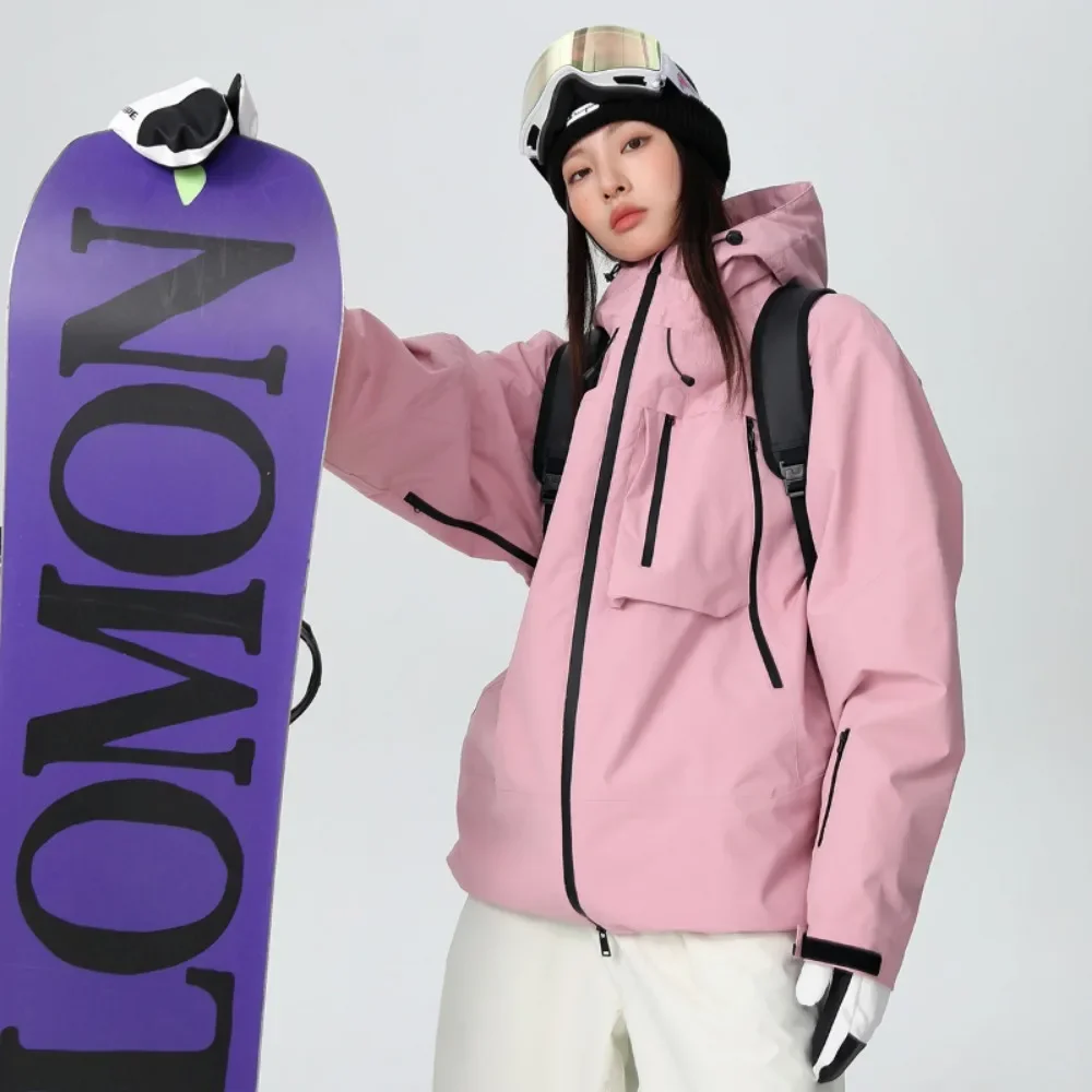 2025 Inverno Nuova Donna Giacche da sci all'aperto Antivento Impermeabile con cappuccio Cerniera Set Sport Neve Uomo Adulto Jaqueta Sci Snowboard