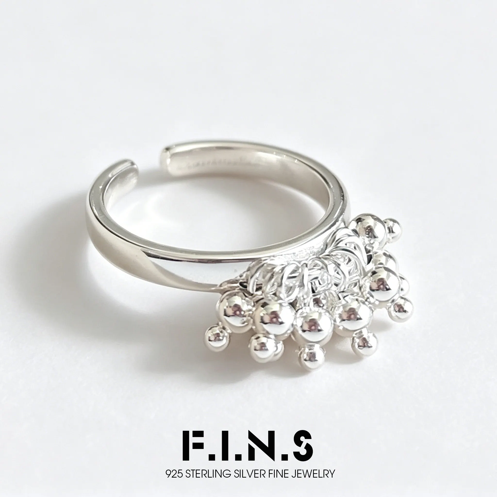 

F.I.N.S Original Korean Style S925Sterling Silver Handcrafted Bead Balls Charm Ring Women Open Adjustable Index Finger Jewelry