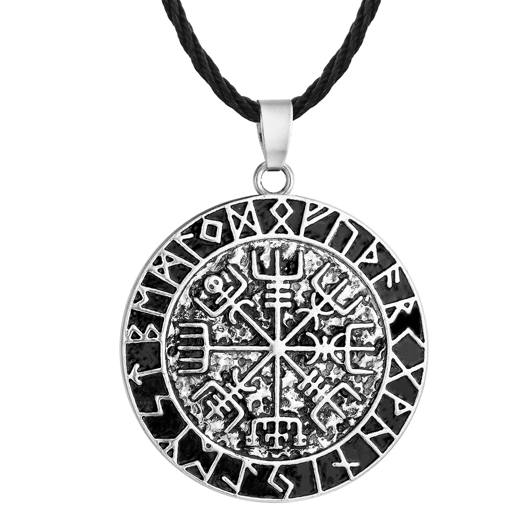 Men\'s Punk Viking Compass Necklace Nordic Rune Scandinavian Protection Stainless Steel Pendant Choker Amulet Talisman Jewelry