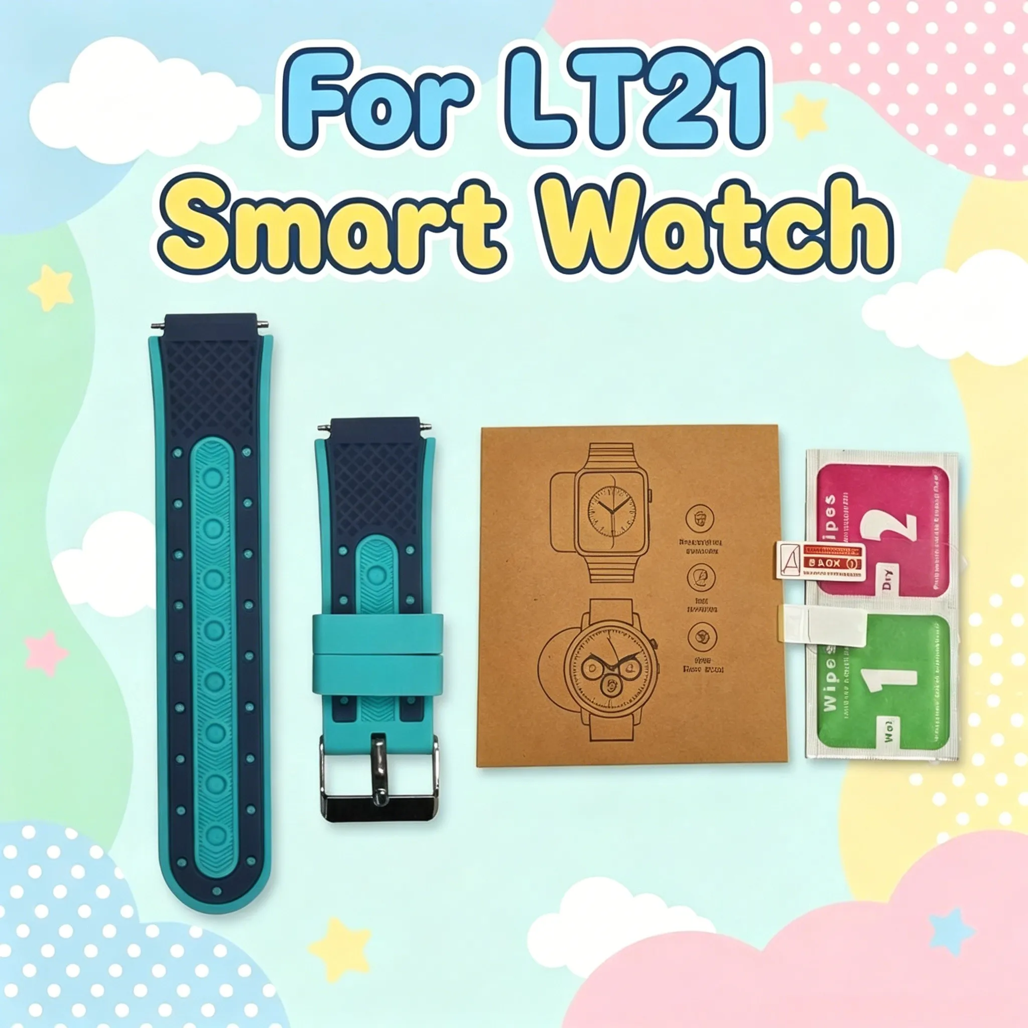 1PC 교체용 스트랩 및 필름 보호대 손목 스트랩 LT21 스마트 시계 스트랩 어린이용 4G GPS 시계