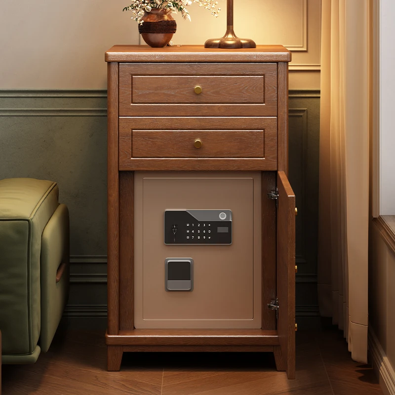 Solid wood bedside table with safe integrated household anti-theft hidden fingerprint password safe