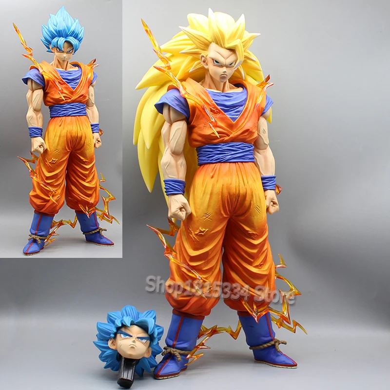 

Anime Dragon Ball Super Saiyan 3 Goku Figures GK SSJ3 Son Goku Action Figure Double Heads 47cm Pvc Model Collection Statue Toy