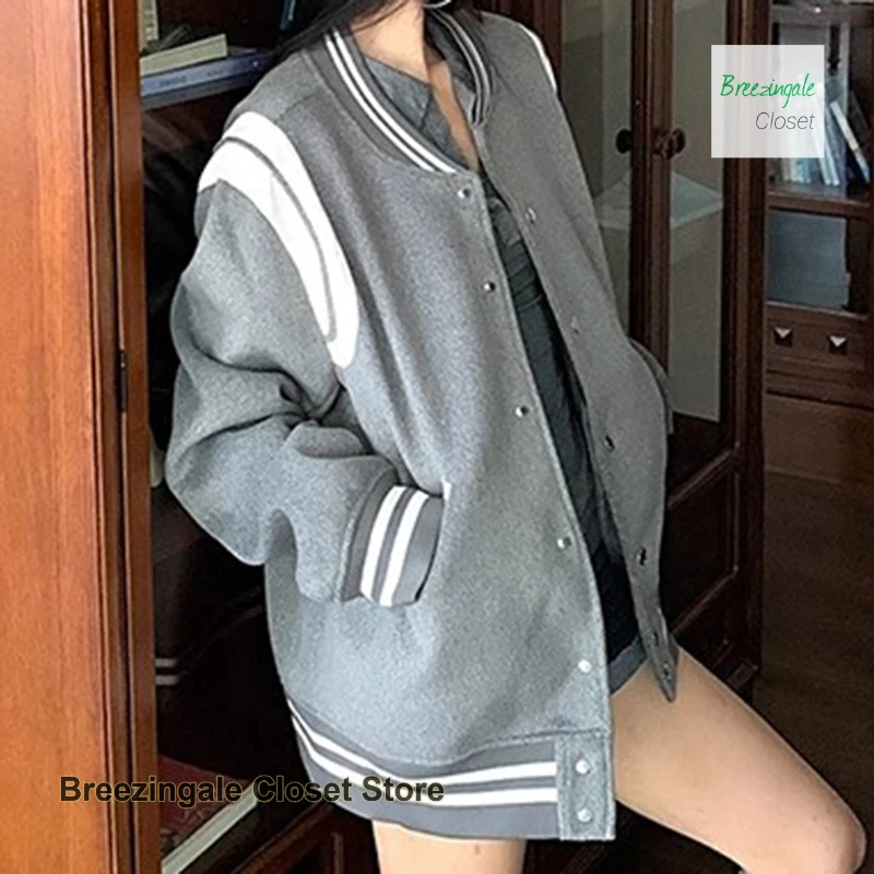 Japanese college style contrast stitching stand-up collar baseball uniform coat women's spring and autumn Joker casual jacket