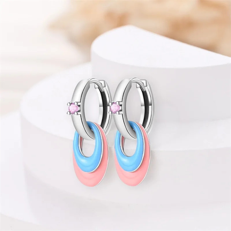 Original Silver Earrings Star Unicorn Eiffel Tower Pendant Hoops for Women's Earrings Anniversary Jewelry Delicate Fine Gift