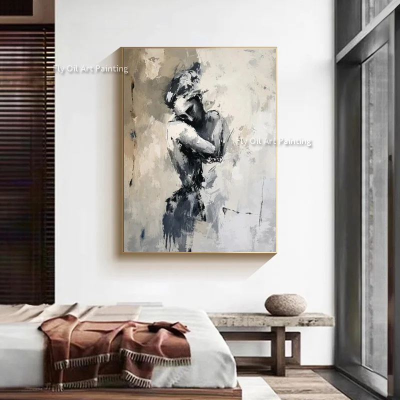 Abstract Lover woman Hug Wall Art Handpainted New Original Set Of Two Couple Hug Canvas Thick Oil Painting For Home Hall