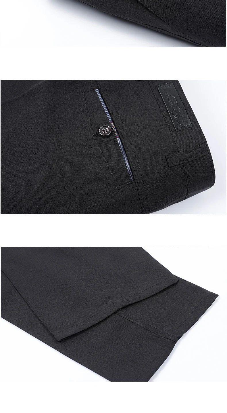 Herren Business-Anzughose, Casual, Mittellange, Weiche, Gepflegte Marken-Arbeitshose, Gerade Passform, Schwarz/Grau, Große Größen 28-40 – Detail 18