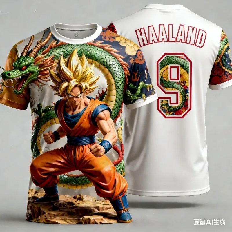 2026 Summer Anime Dragon Ball Wukong # 9 Haaland Short Sleeved Shirt Adult Children Multiple Fashionable Casual Sports Shirts