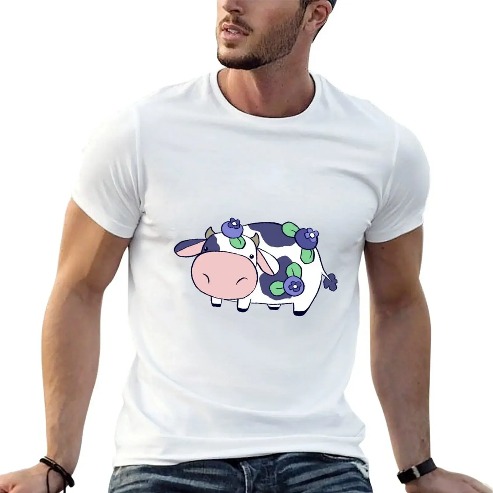 Blueberry Cow T-shirt animal prinfor boys summer top mens t shirt graphic