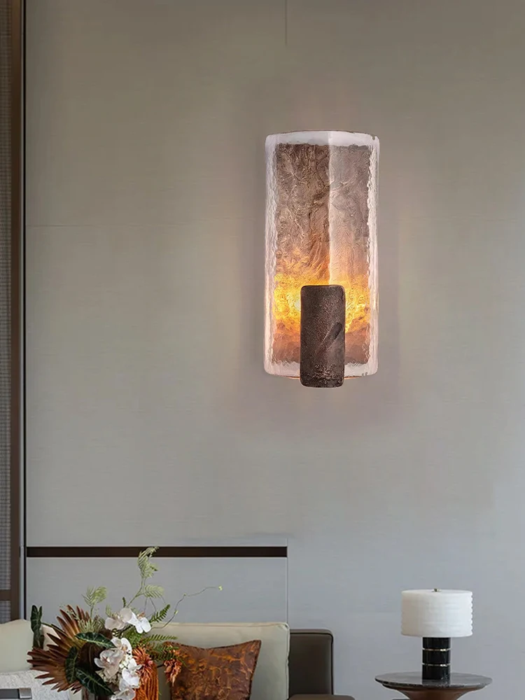 Stone Texture Brass Silver Sconces Hallway Wall Lamps Luxury Glass Lamp Home Decoration LED Wall Lights for Living Room Lustres