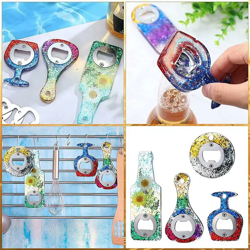 B62B-Bottle Opener Insert Kit,100 Set Round Inset Bottle Opener Kit For DIY Keychain Beer Spanner Jar Bottle Opener Corkscrew