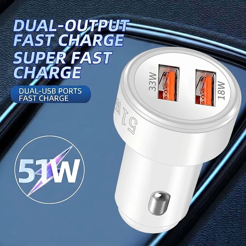 Dual USB Car Charger 51W QC 3.0 Fast Charging Adapter Dual Port Auto Cigarette Lighter Power Supply For iPhone 17 16 For Samsung view 2