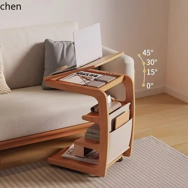 ZML Solid Wood Sofa Side Table Movable with Wheels Side Cabinet Bedside Storage Rack Corner Cabinet