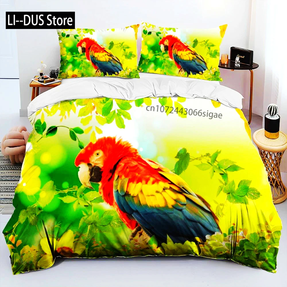 

Colorful Parrot Macaws Birds Comforter Bedding Set,Duvet Cover Bed Set Quilt Cover Pillowcase,King Queen Size Bedding Set Adult