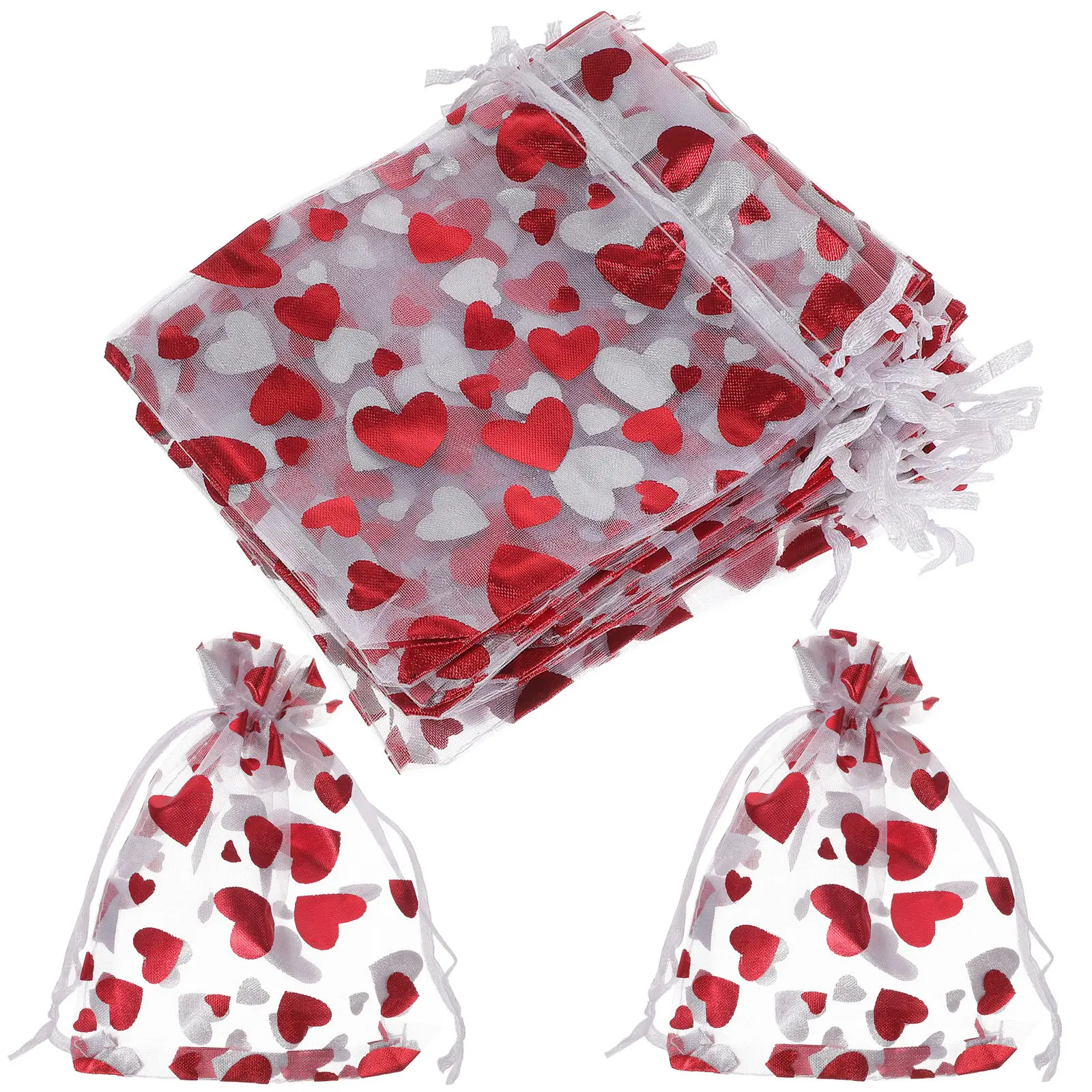 

25 Pcs Wedding Treat Bags Small Jewelry Pouches Drawstring Storage Organza Valentine's Day Gift for Presents