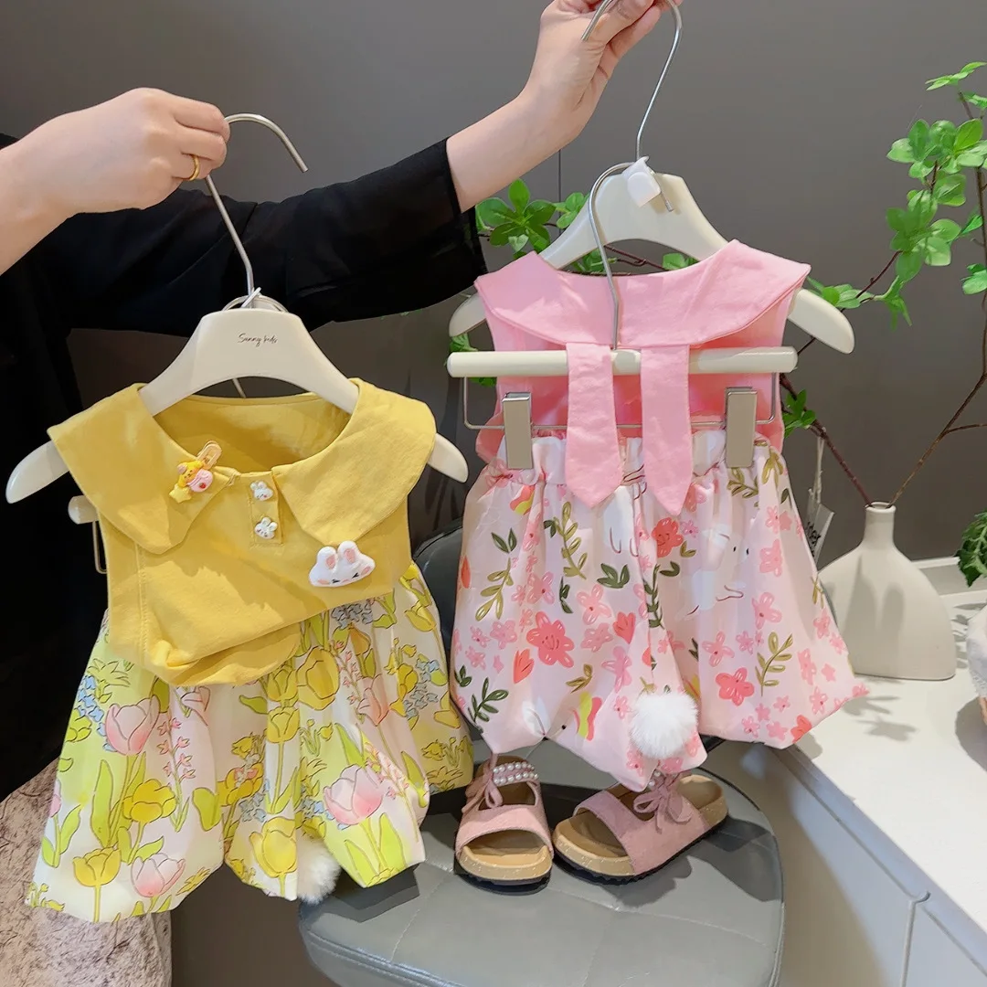 New foreign style three-dimensional rabbit ears cartoon girl bud shorts set summer cute creative doll set