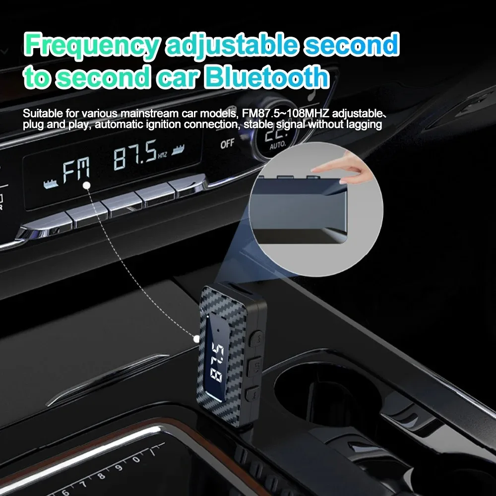 Bluetooth 5.3 Transmitter Receiver Wireless Audio Adapter With LED Display Handsfree Call Car Kit For FM Radio Support TF card