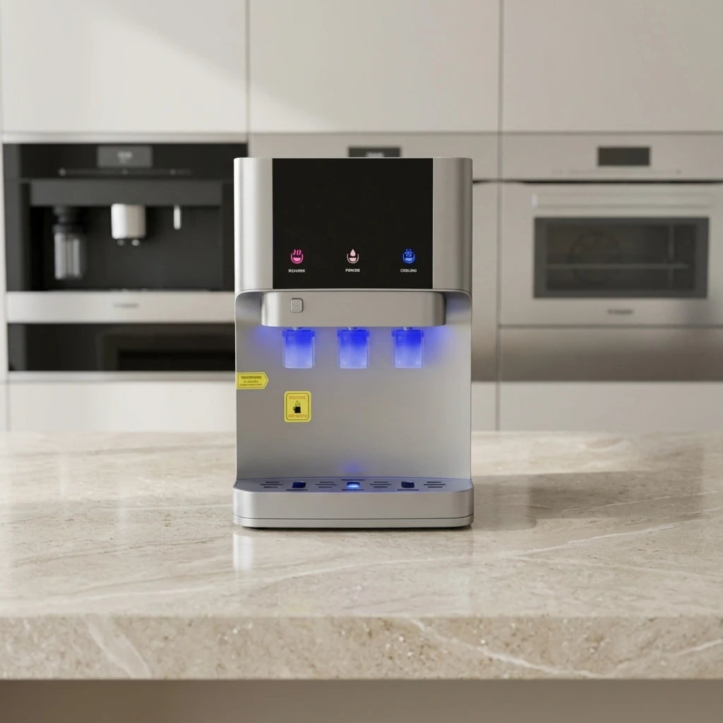

Desktop Water Dispenser 3-Tap Hot Cold and Room Temp Water Cooler With Child Safety Lock for Professional Executive Office