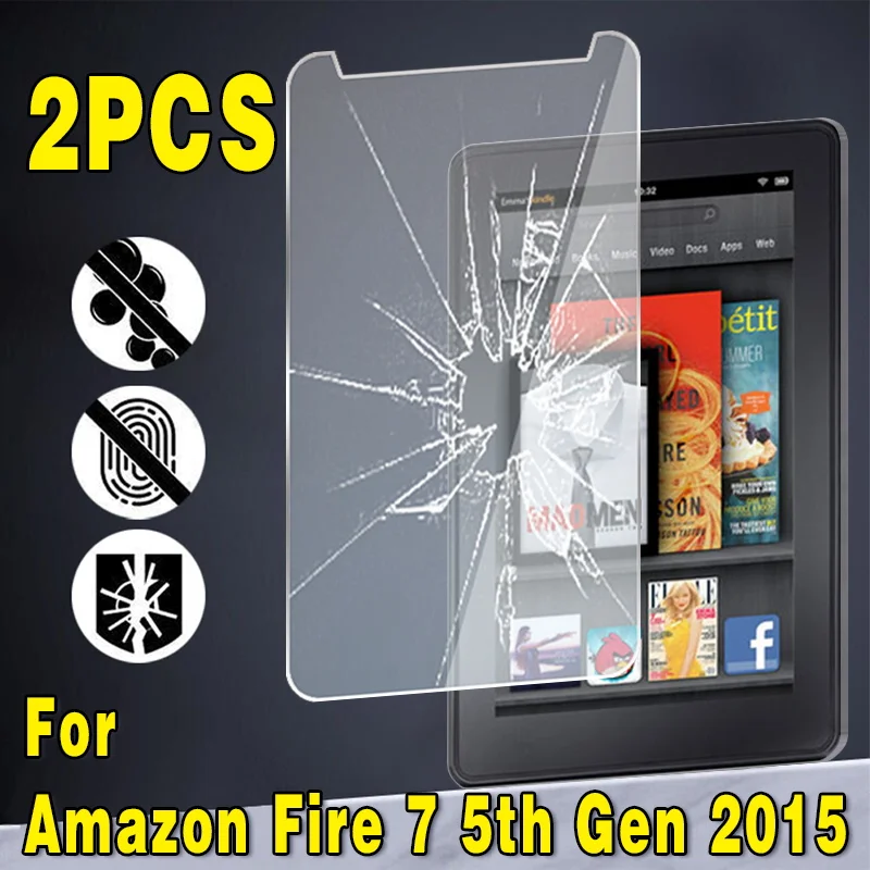 2Pcs Tempered Glass for  Fire 7 5th Gen 2015 9H Explosion Proof Anti-fingerprint Full Film Tablet Cover Screen Protector