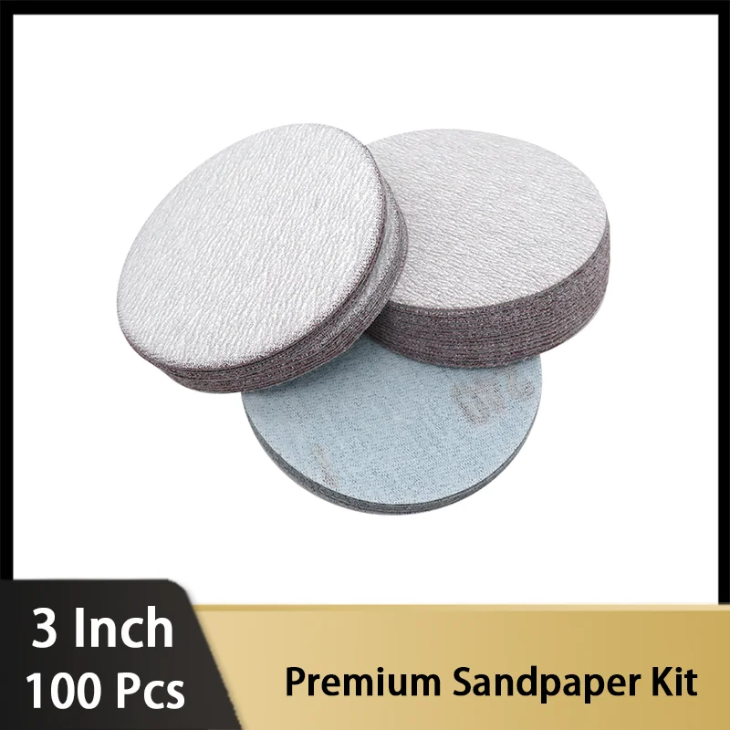 3 Inch Premium Hook and Loop Sandpaper Kit 100 Pcs 80-1000 Grit Sandpaper for Sanders Grinder Drill Attachment Rotary Tools Wood