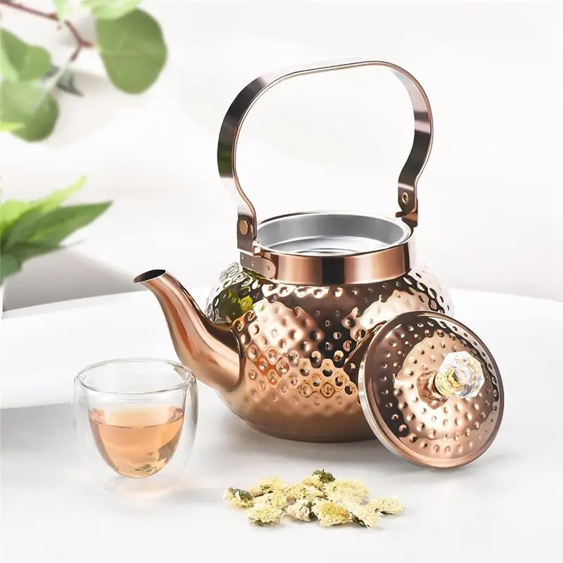 ABJS Stainless Steel Teapot with Infuser 1.2 L,Kettle Teapot with Removable Filter-for Filtering Tea Or Other Teas,Bronze