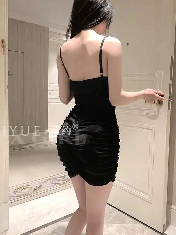 Sexy Hot Girl Nightclub Uniform Velvet Strap Bodycon Dress Elegant Women's Uniform Temptation Fashion Sweet Mini Dress MH99