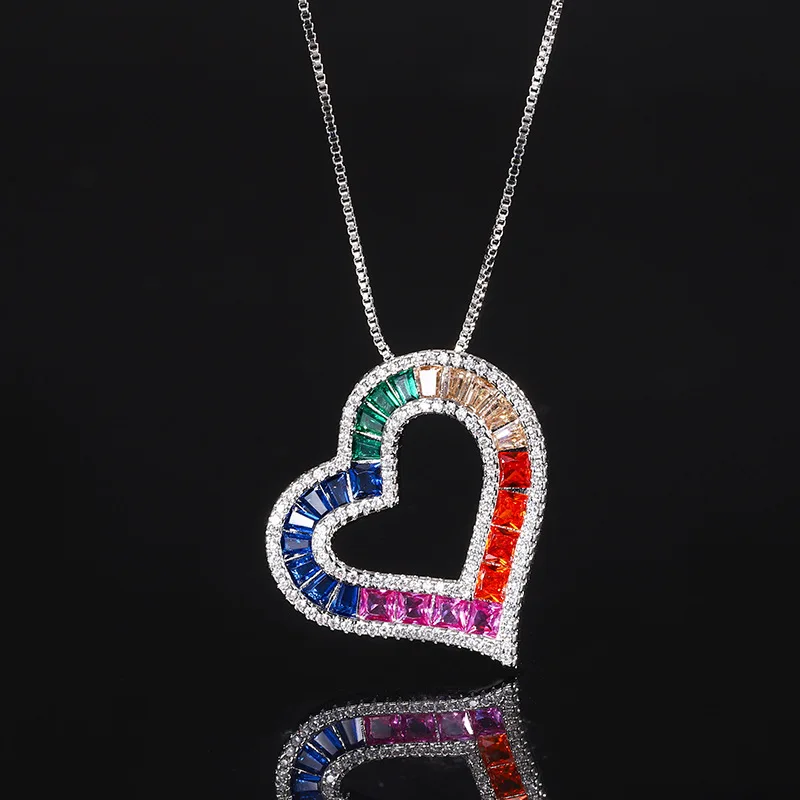New Gold-Plated Rainbow Zircon Heart Pendant for Women Wholesale