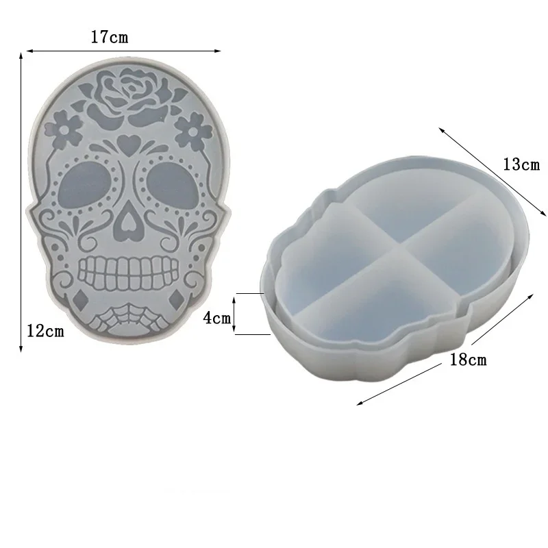 Skull Box Mold for Resin, Halloween Skull Storage Box Silicone Box Mold for DIY Jewelry Storage Decoration Mold