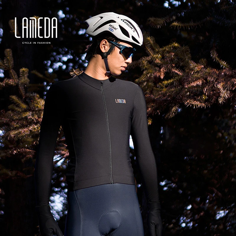 LAMEDA Winter Men's Fleece Cycling Jersey Long Sleeve UV Protection MTB Bike Top Bicycle Jersey Full Zip Man Cycling Clothing