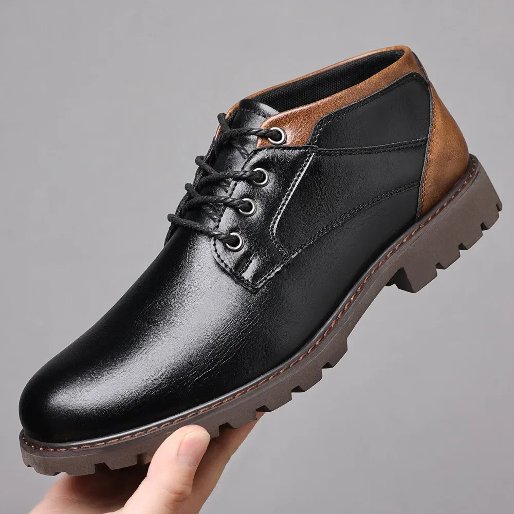 Mens Shoes High Quality Leather Casual Boots Classic Lace Up Ankle Boots Vintage British Style Men Short Boots Botas Para Hombre