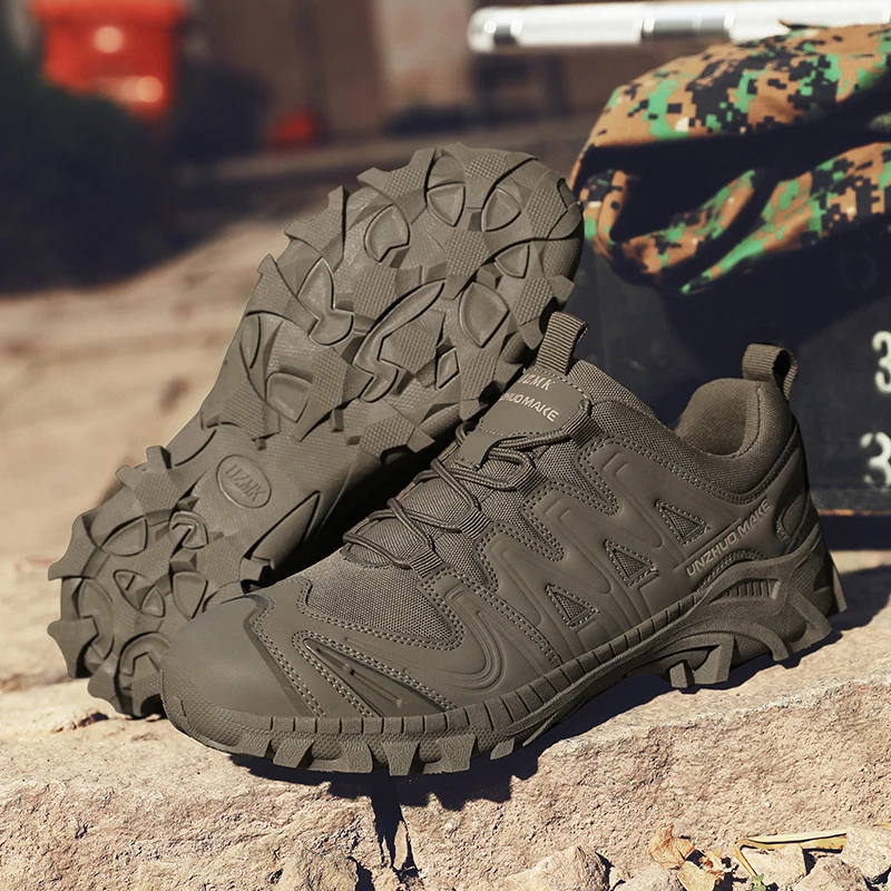 

Мужская походная обувь, противоскользящие тактические ботинки с низким берцем, мужские удобные повседневные прочные дышащие повседневные спортивные ботинки на шнуровке на плоской подошве, мужская обувь